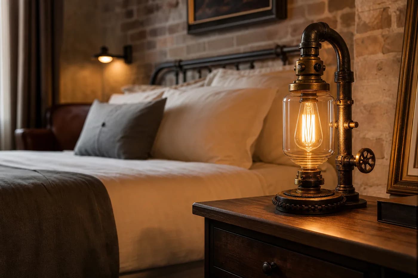 Hotels & Guest Rooms with warm steampunk lighting