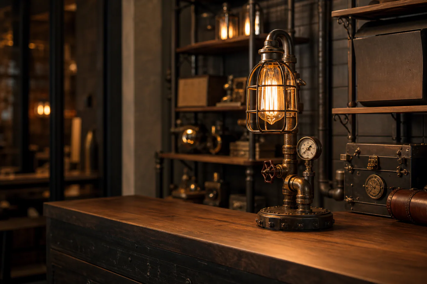 Offices & Boutiques with warm steampunk lighting