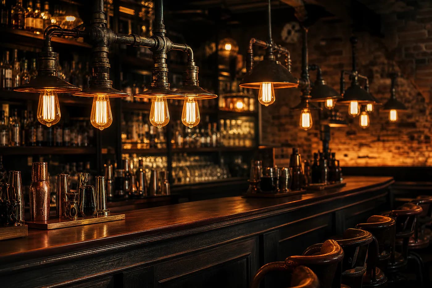 Restaurants & Bars with warm steampunk lighting