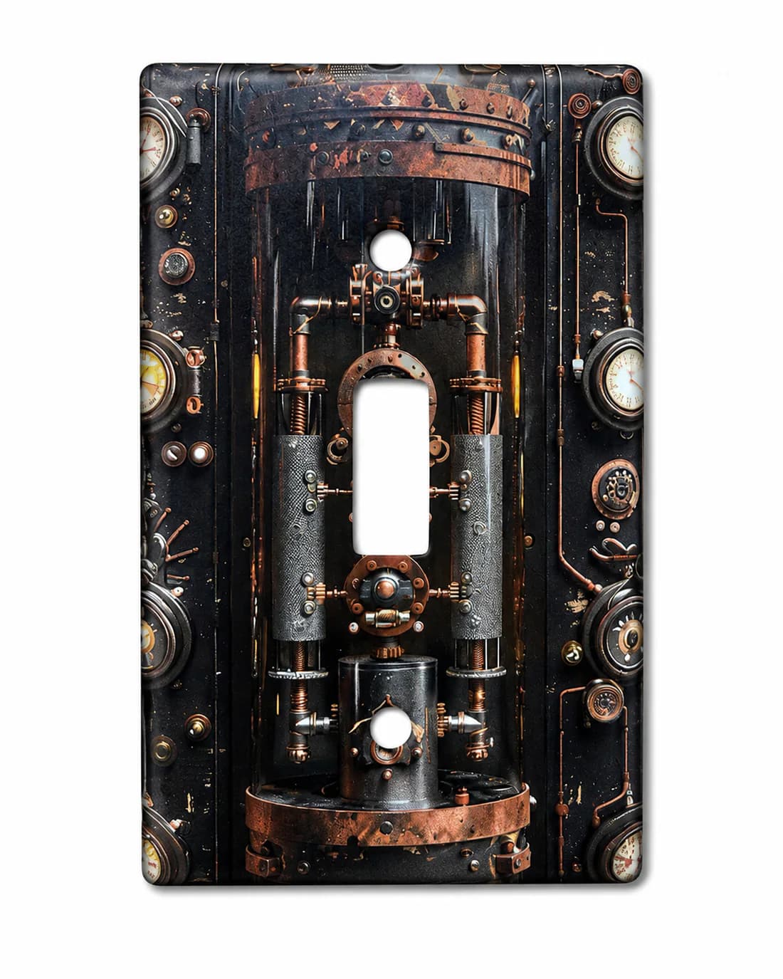 Placa Steampunk in a warm industrial room