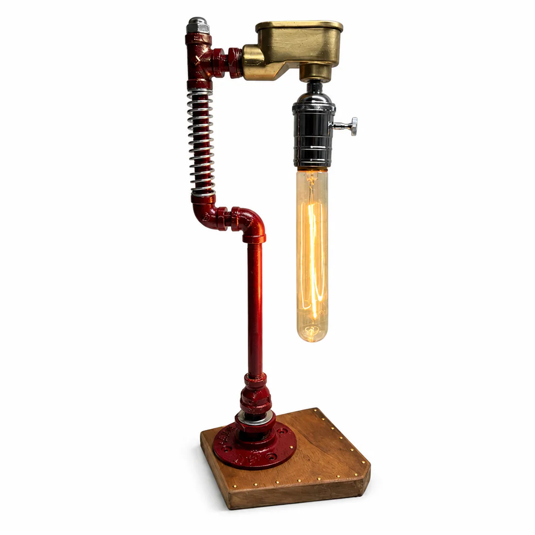 Metal Oak Lamp in a warm industrial room